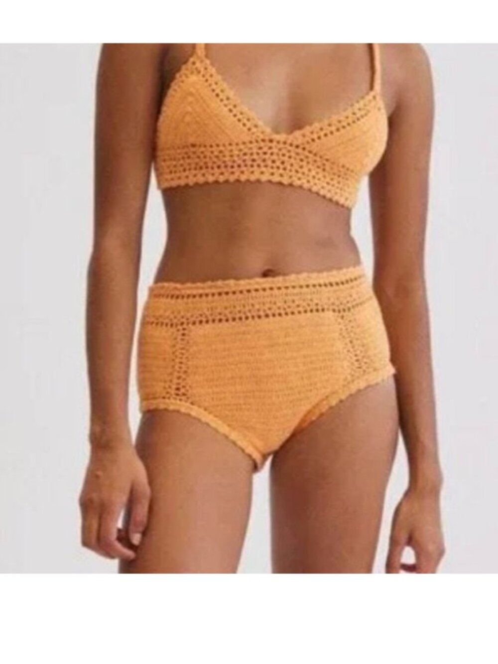 NWOT She Made Me Swimsuit Bottoms Orange Essential High Rise Crochet Cotton Swim